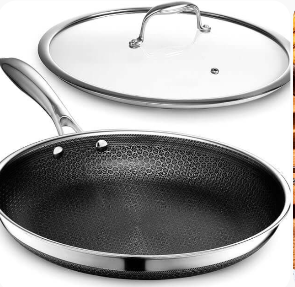 HexClad Hybrid Nonstick 12-Inch Frying Pan with Glass Lid