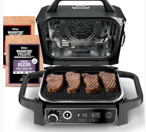 Ninja Woodfire Series 7-in-1 Outdoor Grill & Smoker – Grill, BBQ, Roast, Air Fry, Dehydrate, Broil & Smoke