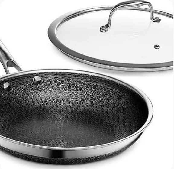 HexClad Hybrid Nonstick 10-Inch Frying Pan with Glass Lid
