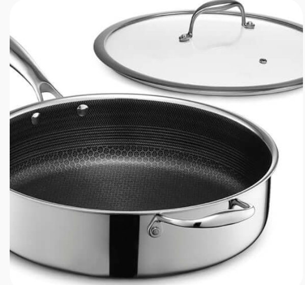 HexClad Hybrid Nonstick 5.5-Quart Deep Sauté Pan with Glass Lid