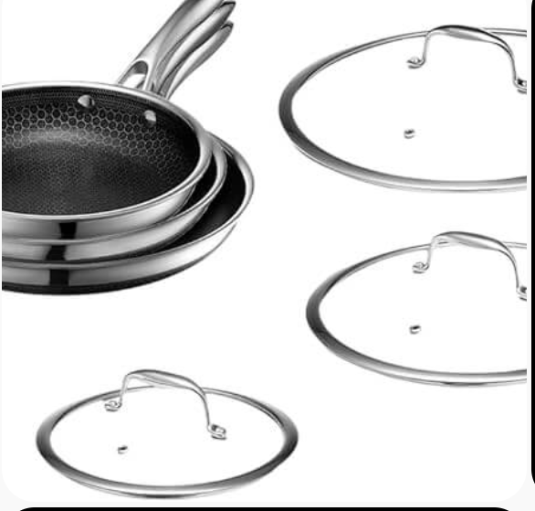 HexClad Hybrid Nonstick 6-Piece Fry Pan Set, 8, 10, and 12-Inch Frying Pans with Tempered Glass Lids